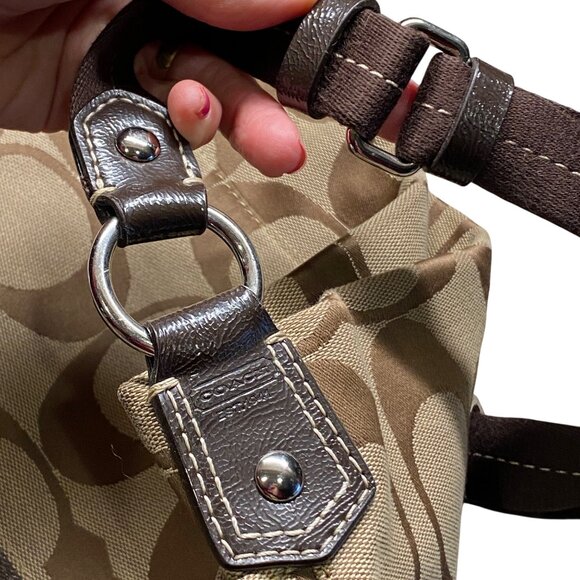 Coach Signature Brown & Tan Crossbody Bag Adjustable Strap logo F19220 coach - Picture 5 of 12